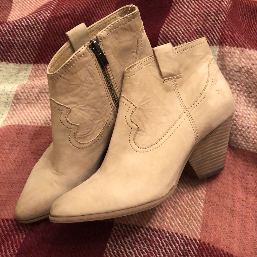 Frye Tan Leather Western Ankle Boots